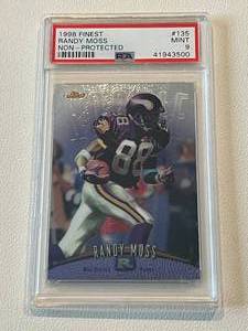 lot 20 image: Randy Moss RC PSA Graded 9 Mint 1998 Topps Finest #135 Rookie Minnesota Vikings Football Card