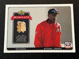 lot 30A image: Michael Jordan Game-Used Bat Relic 2001 Upper Deck MJ Salute #MJ-B11 Baseball Card