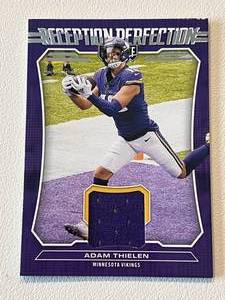 lot 46A image: Adam Thielen Relic 2021 Playoff Reception Perfection #REP-ATH Minnesota Vikings Football Card