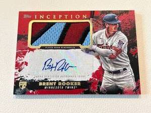 lot 64A image: Brent Rooker Auto Tri-Color Patch RC 25 - 2021 Topps Inception #APC-BR, numbered 0425, Rare Minnesota Twins Rookie Baseball Card
