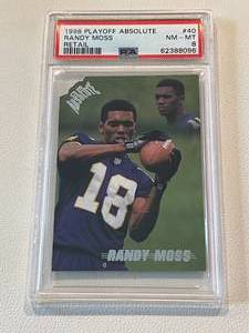 lot 65A image: Randy Moss RC PSA Graded 8 NM-MT - 1990 Playoff Absolute #40 Rookie Minnesota Vikings Football Card