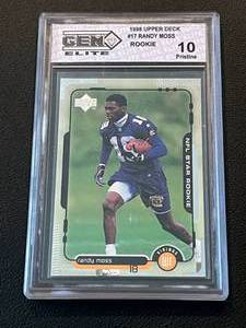 lot 70A image: Randy Moss RC Graded 10 Pristine 1998 Upper Deck Star Rookie #17 Minnesota Vikings Football Card
