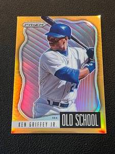 lot 75A image: Ken Griffey Jr. 100 2021 Prizm Old School Insert #OS-2, numbered 077100, Rare Baseball Card