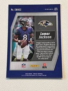 lot 39A image: Lamar Jackson 2020 Mosaic Swagger Insert Prizm #SWAG2 Football Card
