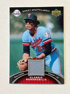 lot 44 image: Rod Carew Relic 2997 Upper Deck Sweet Spot Classic #CM-RC1 Minnesota Twins Game-Used Baseball Card