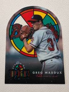 lot 88 image: Greg Maddux Die Cut Insert - 1996 Donruss Studio Stained Glass #4 Baseball Card