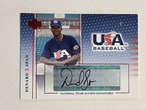 lot 92 image: Denard Span Autograph 360 - 2005 Upper Deck National Team Alumni Signatures #DS, numbered 031360 rare Minnesota Twins Signed Baseball Card