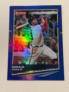 lot 105 image: Ronald Acuna Jr. 2020 Donruss Blue Holo #170 Baseball Card