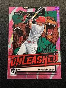 lot 114 image: Bryce Harper Unleashed Pink Holo Insert - 2021 Donruss #UNL22 Baseball Card
