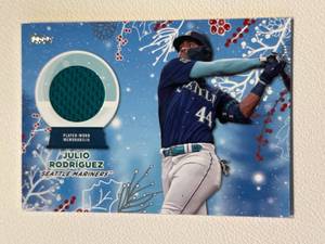 lot 124 image: Julio Rodriguez Relic 2023 Topps Holiday #RC-JRO Baseball Card