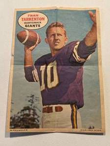 lot 160 image: Fran Tarkenton 1968 Topps Poster #6 Vintage Minnesota Vikings Football Card