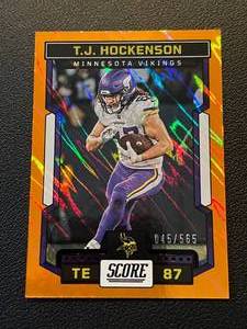lot 190 image: TJ Hockenson 565 Orange Foil - 2023 Score numbered 045565 Minnesota Vikings Football Card