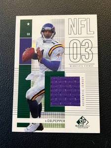 lot 210 image: Daunte Culpepper Relic 2003 Upper Deck Authentic Game Used Jersey SP #141 Minnesota Vikings Football Card