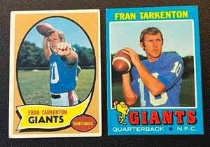 lot 218 image: Fran Tarkenton 2 Card Lot 1970 Topps #80 and 1971#120 Vintage Minnesota Vikings Football Cards
