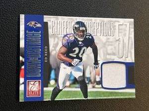 lot 236 image: Ed Reed Game-Worn Relic 299 - 2012Donruss Elite Down & Distance #16 numbered 240299 Rare Football Card
