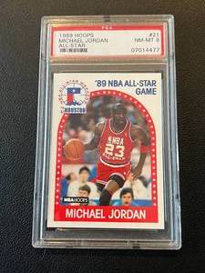 lot 242 image: Michael Jordan PSA Graded 8 NM-MT 1989 Hoops All-Star #21 Basketball Card