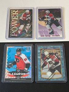 lot 291 image: Eric Lindros 4 Insert Hockey Card Lot
