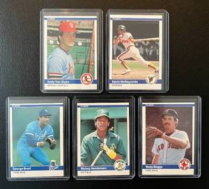 lot 308 image: 1984 Fleer Baseball 5 Card Star Lot - Rickey Henderson, Wade Boggs, George Brett