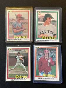 lot 309 image: 1981 Donruss Baseball 4 Card Star Lot - Nolan Ryan, Pete Rose, Dennis Eckersley