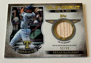 lot 320 image: Adrian Gonzalez Bat Relic 99 - 2016 Topps  MLB Debut Game Used rare baseball card numbered 5299