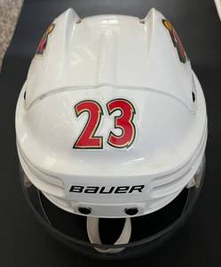 lot 6A image: Minnesota Wild Game Used Helmet by Sean Bergenheim #23 with COA - Bauer NHL Hockey Helmet - RARE