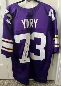 lot 9A image: Ron Yary Signed Jersey with Tri-Star COA - Inscribed HOF-01, Size XL Minnesota Vikings Pro Style Jersey