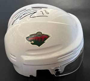 lot 26A image: Jordan Greenway Signed Mini Helmet with Fan HQ COA - Minnesota Wild Hockey Autograph