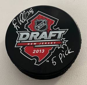 lot 60B image: Elias Lindholm Signed Puck - 2013 NHL Draft Inscribed 5 Pick - with COJO Sport COA