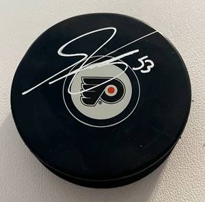 lot 67B image: Shayne Gostisbehere Signed Philadelphia Flyers Hockey Puck with AJ Sports World COA