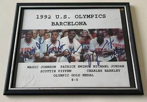 lot 39B image: 1992 Dream Team USA Basketball Signed Photo - Michael Jordan, Barkley, Magic Johnson, Ewing, Pippen - See Description