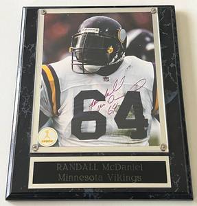 lot 57B image: Randall McDaniel Signed 8x10 Photo and Plaque with Field of Dreams COA - Minnesota Vikings Autograph