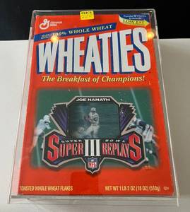 lot 116A image: Joe Namath Super Bowl III Replays Wheaties Box with Case - Football