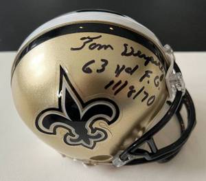 lot 112A image: Tom Dempsey Signed New Orleans Saints Mini Football Helmet - Inscribed 63 yd F.G. 11870