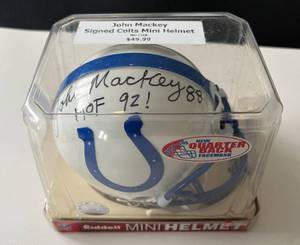 lot 110A image: John Mackey Signed Indianapolis Colts Mini Helmet - inscribed HOF 92