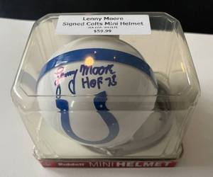 lot 108A image: Lenny Moore Signed Mini Helmet with JSA COA inscribed HOF 75 - Indianapolis Colts Football