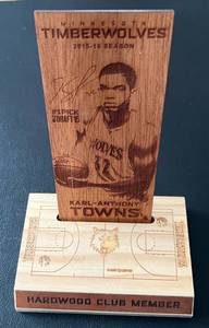 lot 130A image: Karl-Anthony Towns Minnesota Timberwolves Hardwood Club Member #1 Pick 2015 Draft Wooden Display