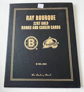 lot 123A image: Ray Bourque 22kt Gold Rookie and Career Cards - 2001 NHL Danbury Mint Hockey Cards