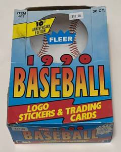 lot 149A image: 1990 Fleer Baseball Wax Pack Box - 36 Packs of SealedNew Baseball Cards