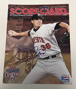 lot 182A image: Joe Nathan Signed 2005 Minnesota Twins Baseball Scorecard