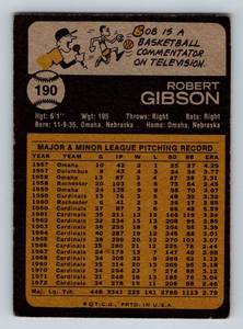 lot 349 image: 1973 Topps Bob Gibson #190 Vintage Baseball Card