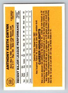 lot 352 image: Tony Gwynn RC 1983 Donruss #598 Vintage Rookie Baseball Card