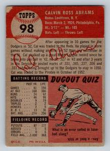 lot 353 image: 1953 Topps Cal Abrams #98 Vintage Baseball Card