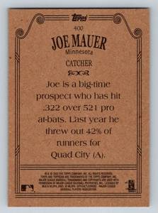 lot 355 image: Joe Mauer RC 2003 Topps 206 #400 Rookie Minnesota Twins Baseball Card