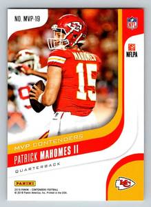 lot 359 image: Patrick Mahomes 2018 Contenders MVP #MVP-19 Football Card