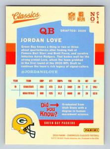 lot 365 image: Jordan Love RC 2020 Chronicles Classics #CL4 Green Bay Packers Rookie Card