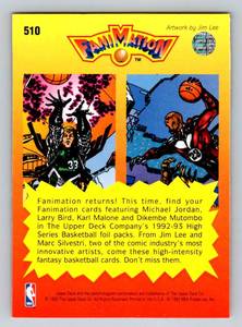 lot 373 image: Michael Jordan Larry Bird 1993 Upper Deck Fanimation #510 Birdman and Agent 23 Basketball Card