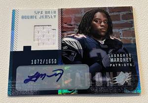 lot 381 image: Laurence Maroney RPA Auto and Relic RC - 2006 UD SPX #190 numbered 10721650 Rookie Signed Football Card