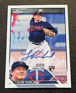 lot 389 image: Louie Varland RC Auto - 2023Topps Chrome Certified Issue #RA-LV Minnesota Twins Rookie Signed Baseball Card