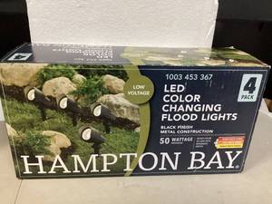 Hampton Bay Low Voltage Black Hardwired CCT Change Integrated LED Landscape Flood Light with Adjustable Lamp Head (4-Pack)   Customer Returns See Pictures