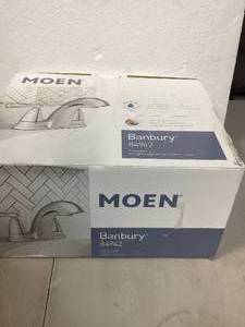 MOEN Banbury 4 in. Centerset Double Handle Low-Arc Bathroom Faucet in Chrome  Customer Returns See Pictures
